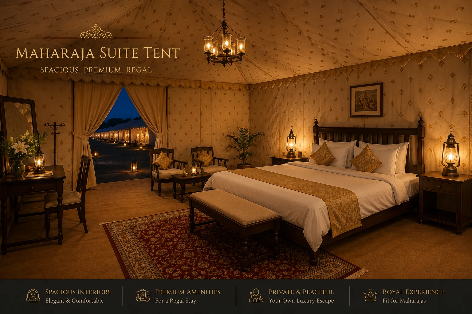 Maharaja suite interior with chandelier