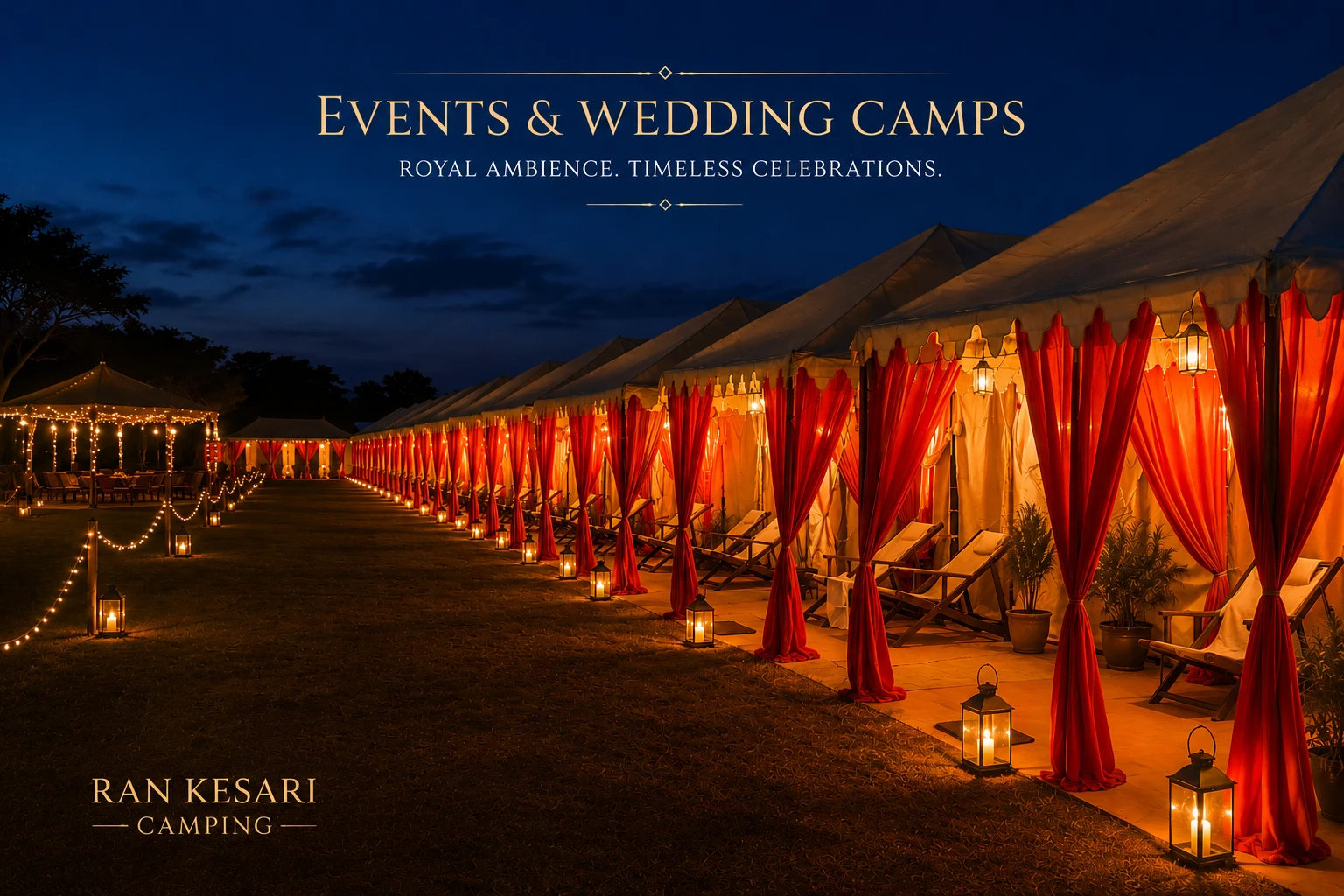 Wedding camp row at dusk