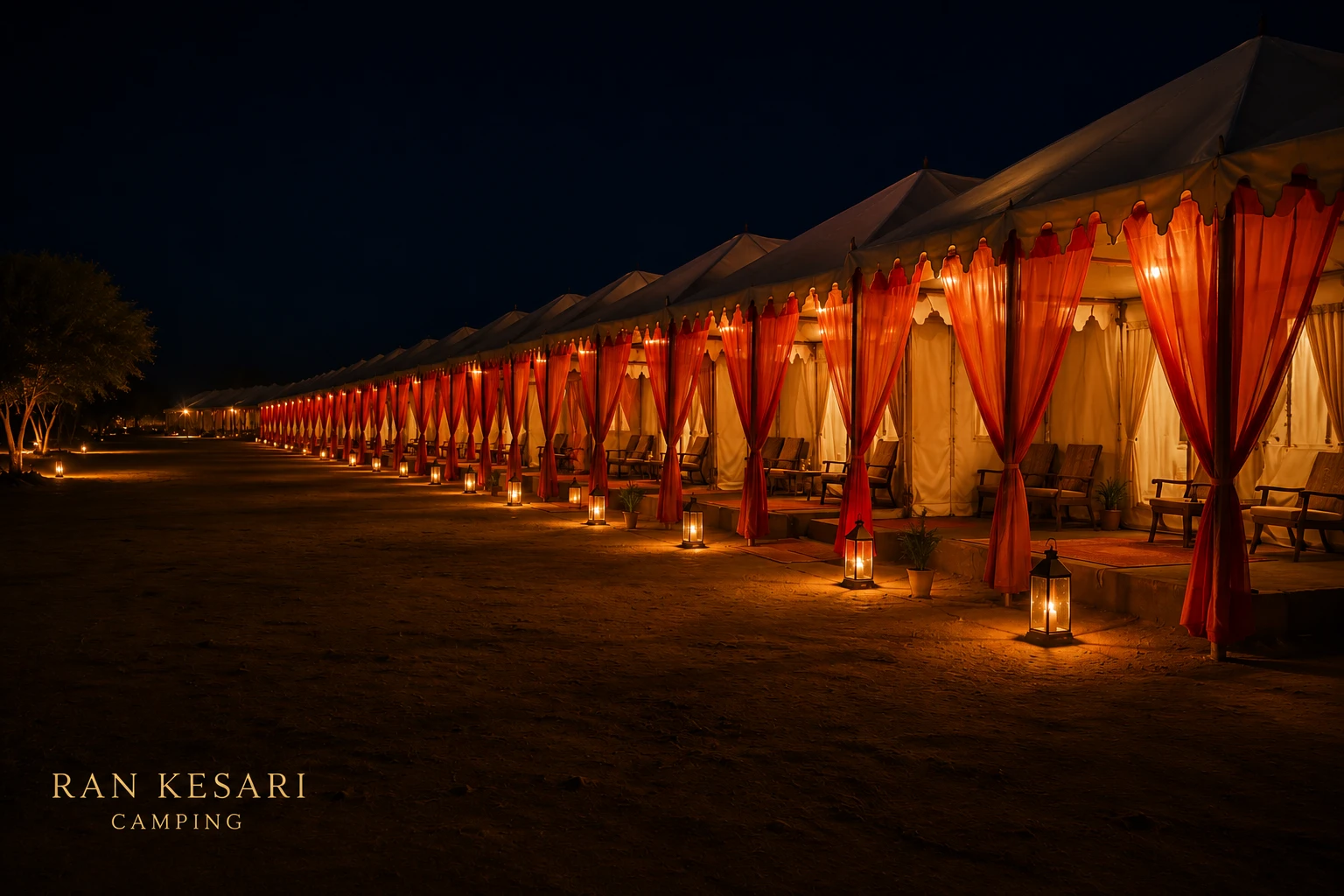 Wedding camps lit at night